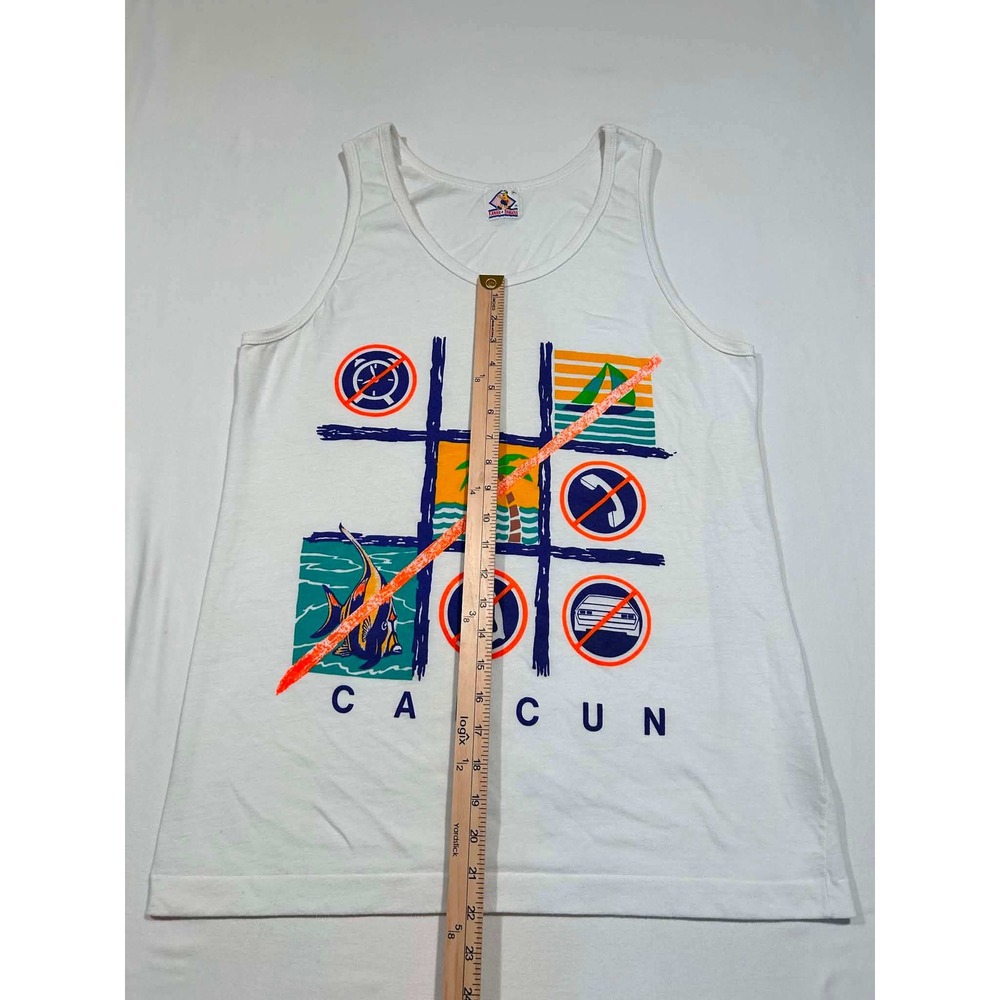 Vintage Kanan Banana Cancun Graphic Tank Top Mens XL White 90s Souvenir Shirt - Picture 4 of 7